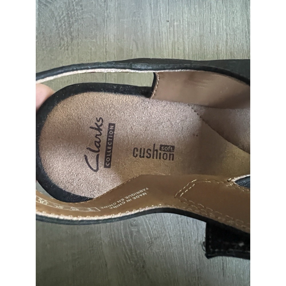 Clarks Reedly Juno Wedge Sandals Womens 8.5 W Black Soft Cushion Comfort - Picture 3 of 6